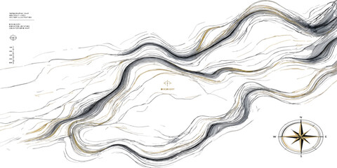 Topographic map contour lines with compass rose topography geography navigation cartography elevation technical landscape orientation abstract illustration background geological physical © MD OSMAN