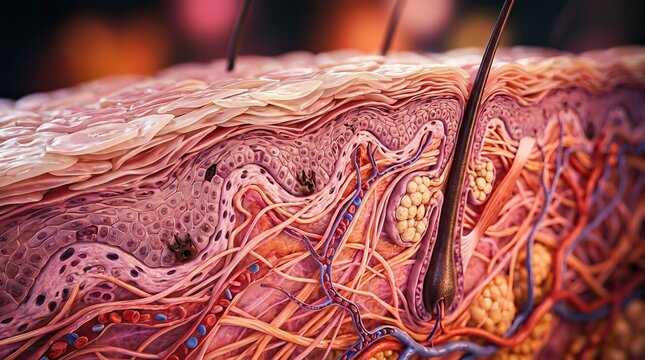 Detailed Human Skin Anatomy with Blood Vessels and Nerves