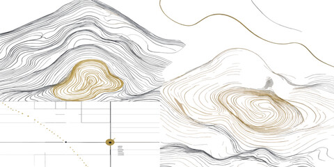 Detailed topographic map showing steep terrain and hill elevation contours with topography elevation geography cartography landscape navigation technical plotting altitude measurement © MD OSMAN