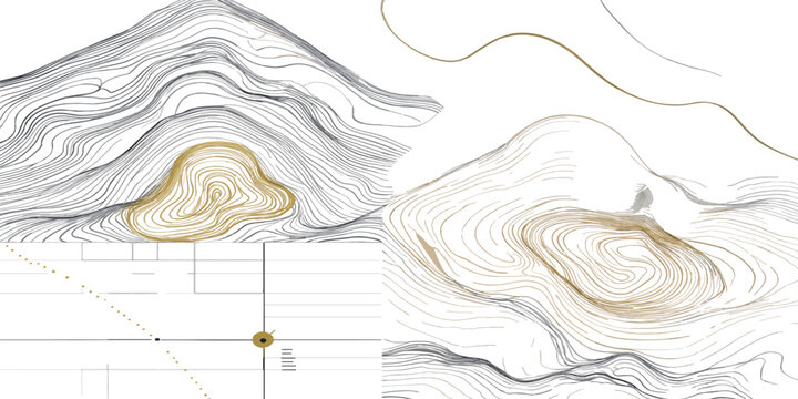 Detailed topographic map showing steep terrain and hill elevation contours with topography elevation geography cartography landscape navigation technical plotting altitude measurement