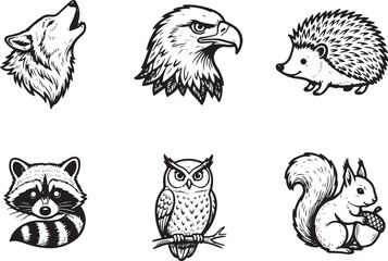 Fototapeta premium Cute Cartoon Animal Collection with Owl Cat Chicken Eagle and Bird Characters Vector Illustration Set for Children Seamless Pattern Nature and Farm Design Decoration Art Drawing Collection