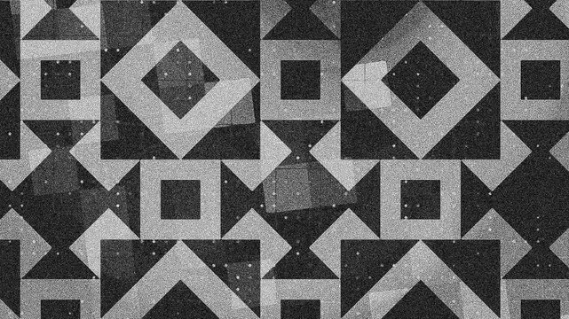 Monochrome geometric patterns square diamond triangle shapes stark grainy texture decorative repetitive background, textured background 4k.