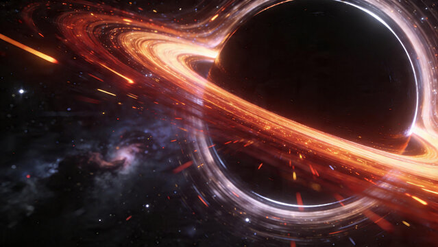 Dynamic cosmic swirls of energy and light create a breathtaking space vortex with glowing particles and intense radiance for futuristic backgrounds