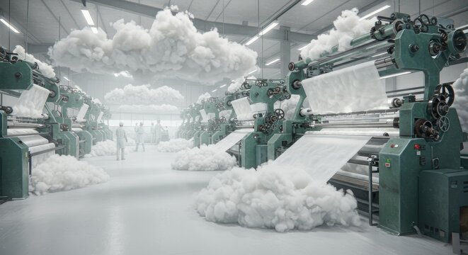 Industrial textile factory with cotton production.