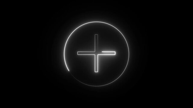 Neon line plus symbol icon simple positive plus icon animation on black background.Medical cross icon animation.Business counting add motion.Medical. Help.white colour 4k video.