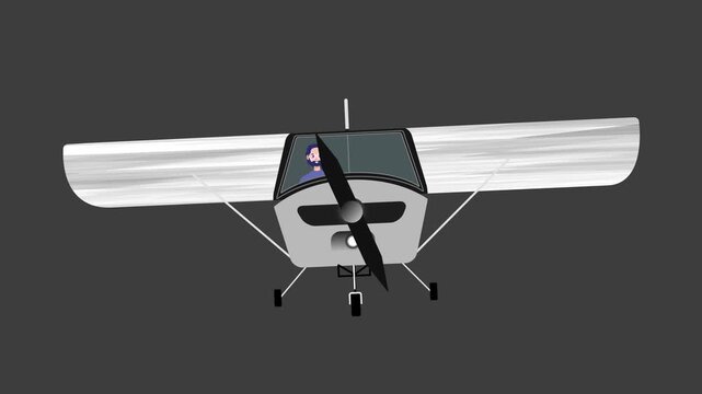 Cartoon Airplane Flying Pilot Animation Flat Design Propeller Plane Isolated Grey Background Assets