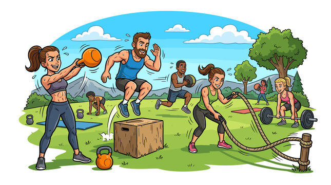 Group of people exercising outdoors in a park