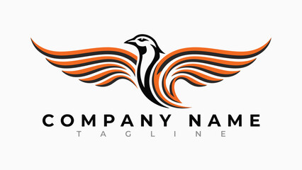Obraz premium Black and Orange Winged Bird Logo with Company Name and Tagline Placeholder winged creature abstract bird