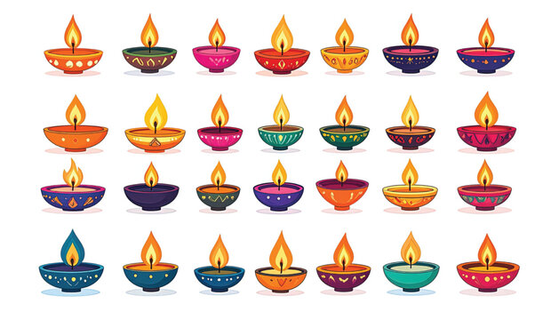 Colorful Diwali Diya Clay Lamps Burning.