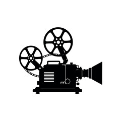 Naklejka premium Black silhouette of a vintage projector with two large reels