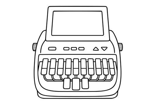 Clean black and white line art vector icon of a court reporter stenotype machine, ideal for legal, courtroom, transcription, and journalism layouts.