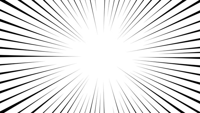 Radial speed lines explosion or burst black dynamic manga action lines. Random motion lines moving fast comic style for designs isolated on PNG transparent background. Vector illustration.