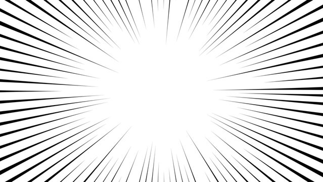 Radial speed lines explosion or burst black dynamic manga action lines. Random motion lines moving fast comic style for designs isolated on PNG transparent background. Vector illustration.