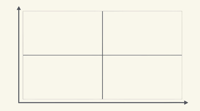 Clean flat vector illustration of infographic matrix grid plotting effort against impact in four quadrants on a light background.