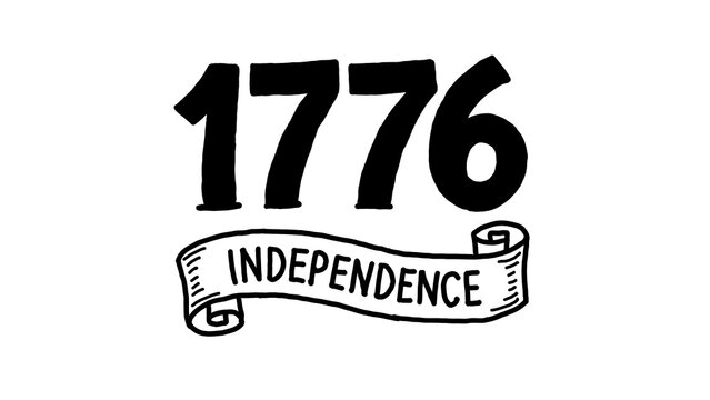1776 independence ribbon for independence day Hand Drawn illustration with alpha transparent background