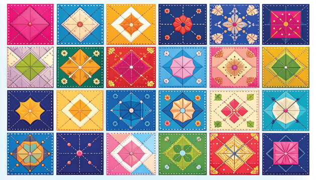 Colorful Patchwork Quilt Square Patterns.