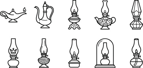 Collection of vintage lamp and lantern icons © MUKTARANI