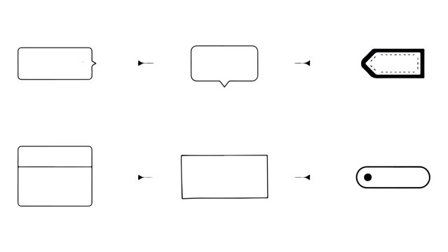 Various speech bubble shapes and interactive toggle button control elements for web design interface layout presented on neutral checkered background asset.