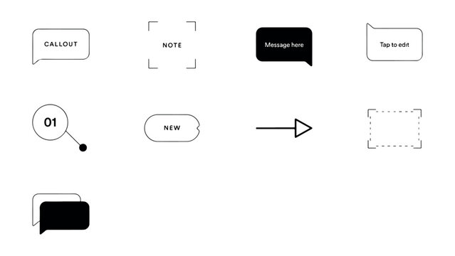 Modern callout box collection with bold text placeholders and directional arrows for highlighting key information in professional digital presentations.
