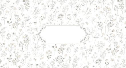 Vintage style floral frame with delicate sketches of wildflowers and leaves on a light neutral background for greetings. © Asiya