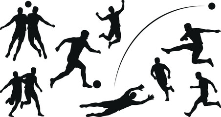 Black silhouettes of soccer players in various actions © NasimaAktar