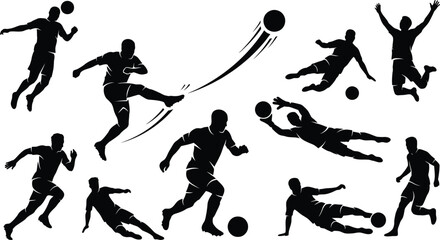 Black silhouettes of soccer players in various actions © NasimaAktar