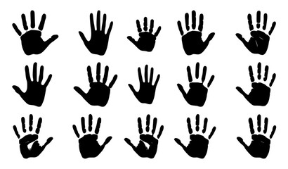 Fototapeta premium Black Handprint Silhouette Collection Featuring Various Palm Print Shapes and Gestures