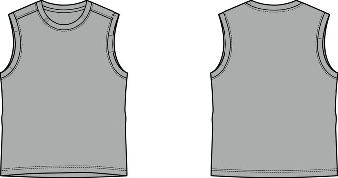 Gray sleeveless shirt, front and back views tank front view