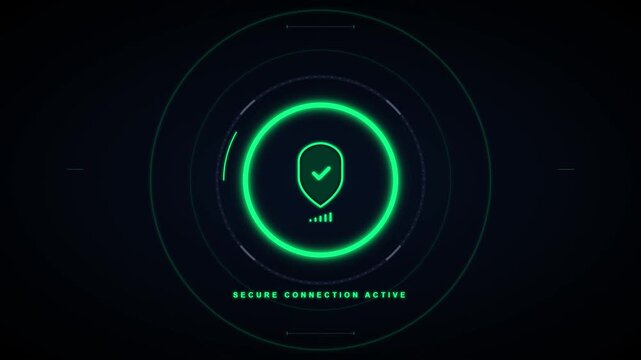 Secure vpn connection establishing hud animation with shield and keyhole cybersecurity