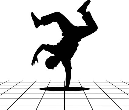 Man doing breakdancing move on grid floor in silhouette