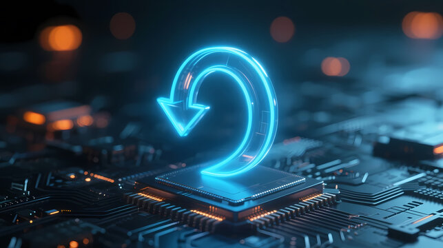 Glowing blue refresh arrow over chip
