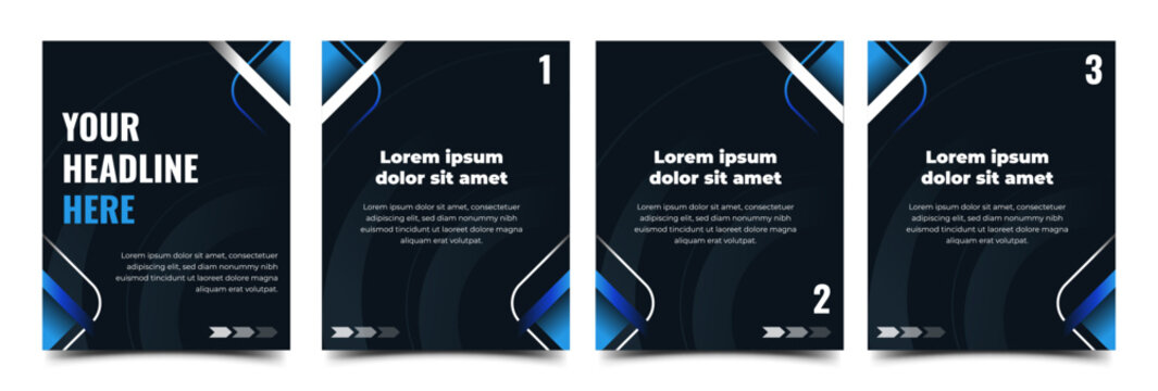 Modern abstract social media template carrousel set featuring elegant blue geometric elements