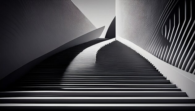 architectural design of stairs curvilinear steps modern abstract geometric background black and white