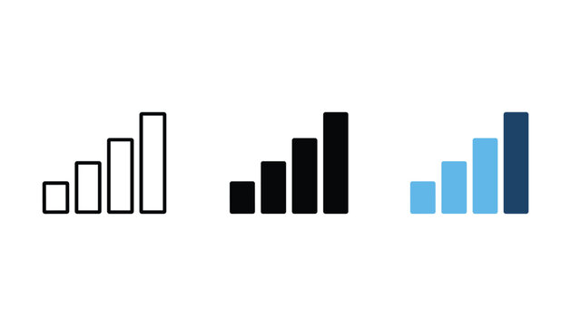 Signal strength bar icon set featuring connectivity and network bars in linear solid and flat design styles for mobile and web interface