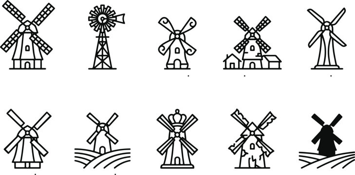 Various black line art windmill icons