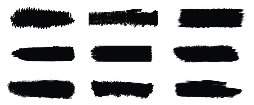 Brushstroke banner set with rough black ink textures for modern typography and graphic design layouts