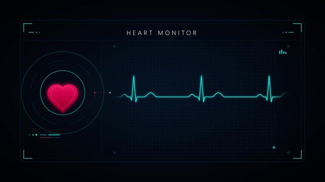 Digital heart monitor ekg pulse interface: medical health technology background animation