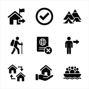 Migration, refugee, and asylum icon set