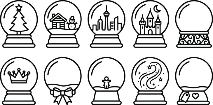 Black and white snow globe icons