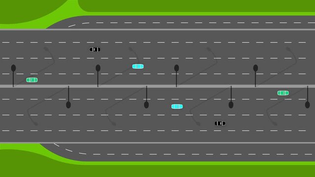 Traffic freeway high speed vehicles moving with speed aerial view