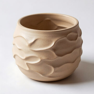 Sandcolored Handmade Pottery Pot With Textured Surface Studio Shot