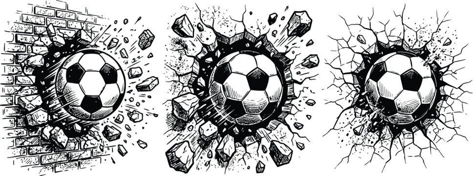 Soccer balls breaking through walls