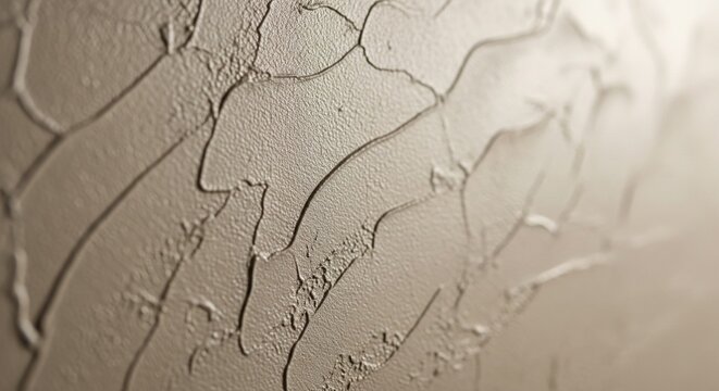 Close-up view of textured plaster or stucco wall finish with diagonal wave patterns and lighting from the side