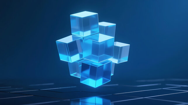 Floating blue cubes in digital space