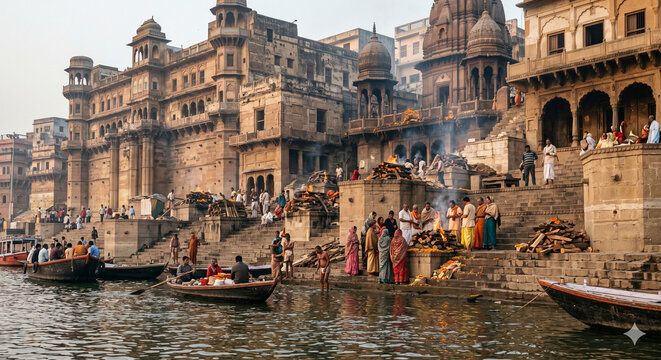 Sacred Manikarnika Ghat in Varanasi India