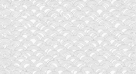 Subtle abstract pattern consisting of repeating semi-circular lines resembling ocean waves or fish scales in a fine black and white graphic design. © Asiya