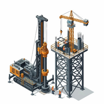 Industrial drilling rig with crane tower.
