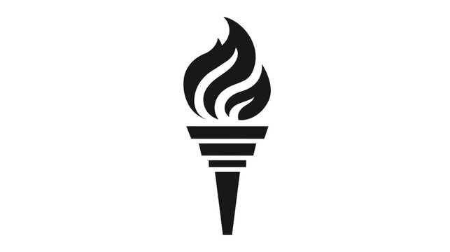 Torch icon represents a glowing flame of liberty and freedom rising from a classic handle structure, designed as a minimalist black vector graphic isolated on a clean and simple white background area.