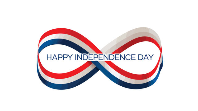 Infinity symbol featuring red, white, and blue stripes encircles the message happy independence day as a central design element for national celebrations that require a clean and modern graphic style.