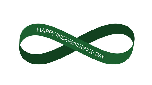 Infinity symbol rendered as a continuous green ribbon incorporates elegant lettering to convey an enduring message of celebration for national holidays within a clean and modern graphic design layout.
